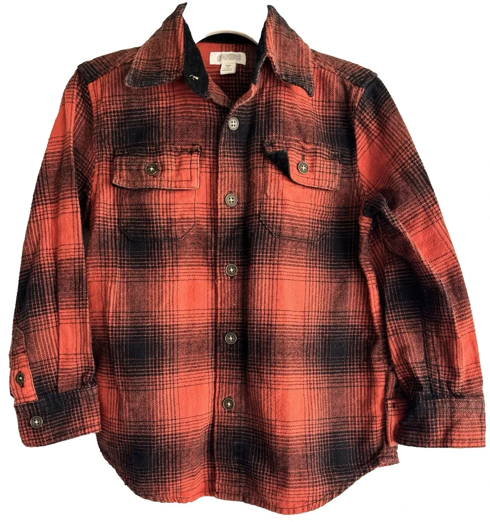 Gymboree Toddler Boy Orange Black Harvest Fall Flannel Shirt Size 3 Cotton
